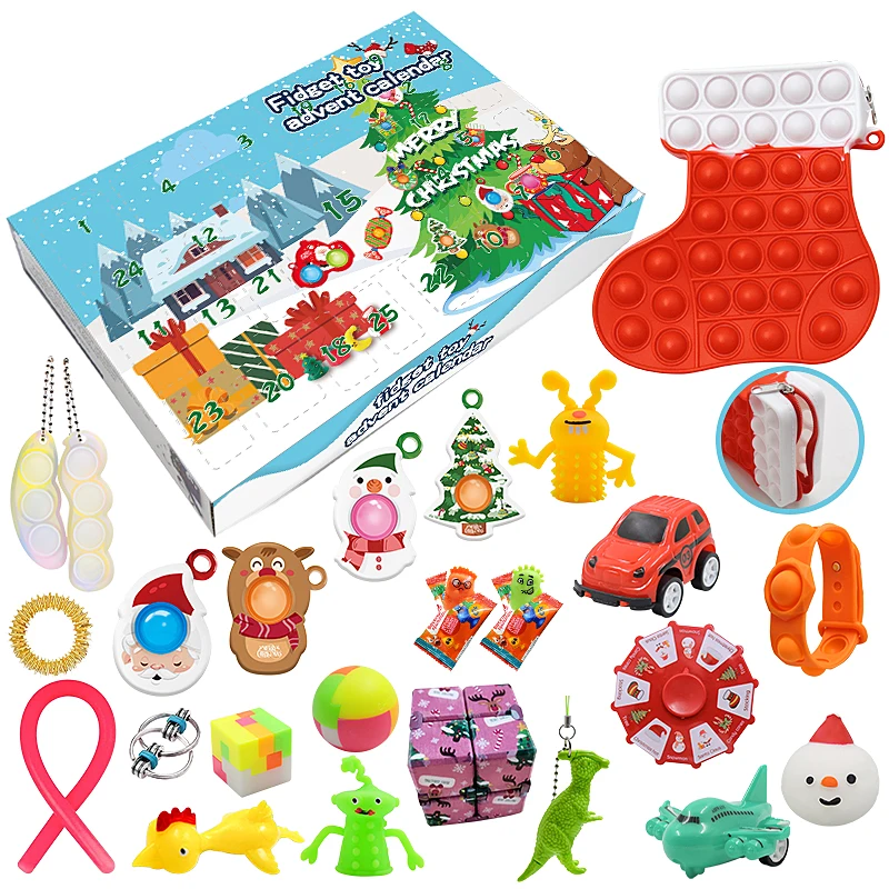 2022 Wholesale Amazon Hot Selling Custom Xmas Gift Blind Toys Set Christmas 24 Days Fidget Toy Advent Calendar for Kids