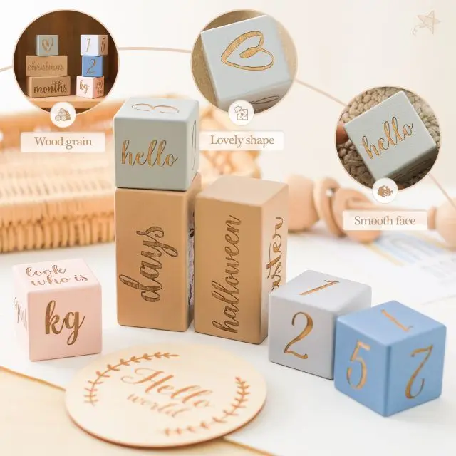 Newborn commemorative wooden square milestone baby birth month commemorative photo photography props