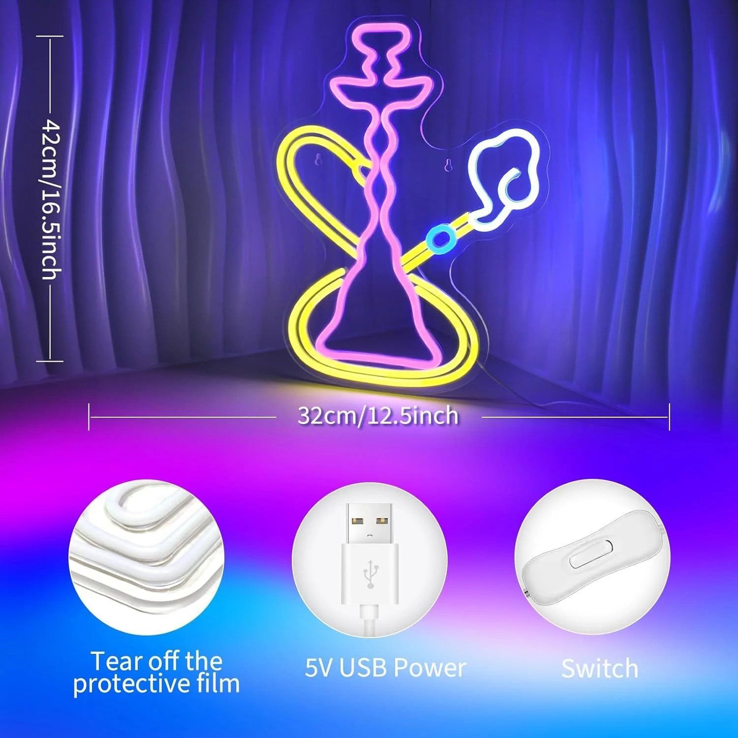 Hookah Neon Sign Custom Manufacturer NO MOQ Dropshipping Led Sign Custom Logo Neon Advertising Business Logo Sign