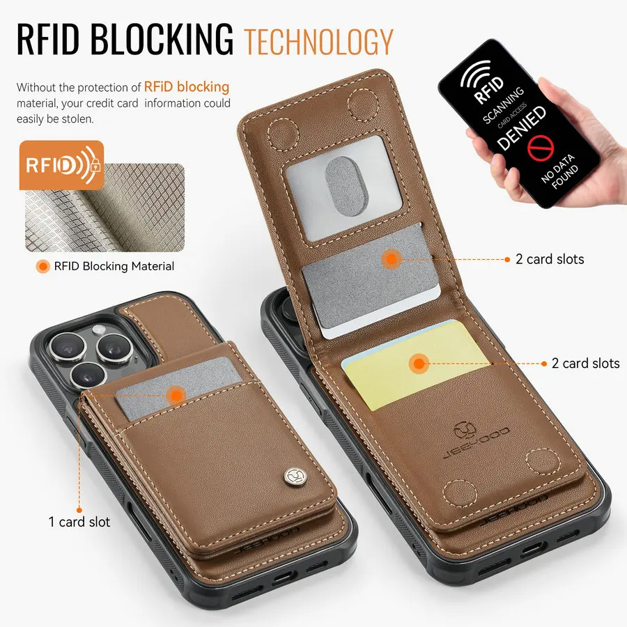Jeehood New Product 2025 for iphones 16 Magsafe Case RFID PU Leather 3 in 1 Detach Wallet Card Holder for iPhone 16 15 14 Case