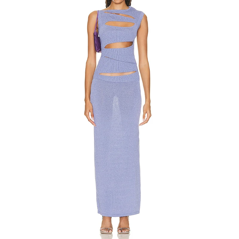 Crochet clothing manufacturer women summer hollow cut-outs dresses short sleeve elegant knitted crochet dress