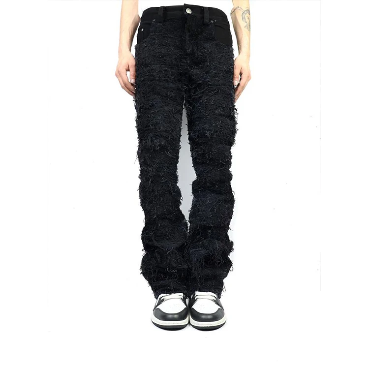 Customized Logo High Quality Streetwear Baggy Jean OEM Distressed Ripped Plus Size Black Men Slim Pencil Jeans