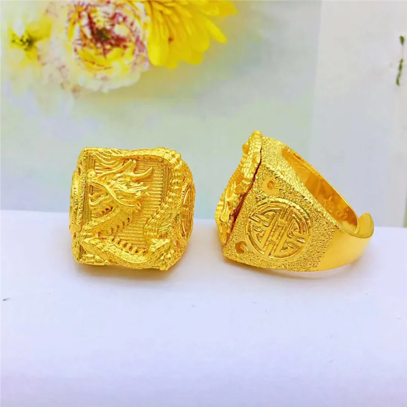 Drop shipping Luxury Gold 14K Ring for Men Wedding Anniversary Ring Delicate Dragon Pattern Yellow Gold Jewelry Birthday Gifts