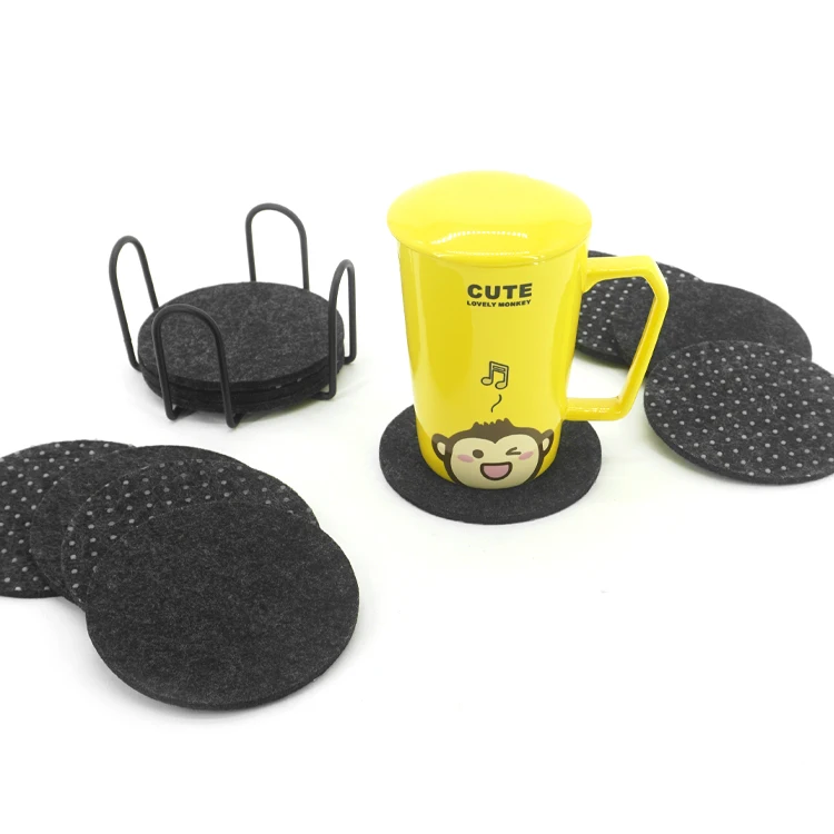 Upin Ecofriendly Absorbent bar anti slip cup mat felt Drink Coasters with metal holder