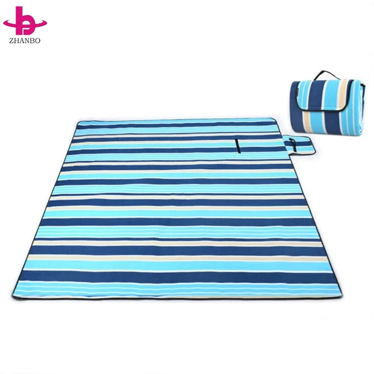 King Size Blue Plaid Foldable Picnic Blanket - Waterproof Sand Proof Outdoor Camping Picnic Mat