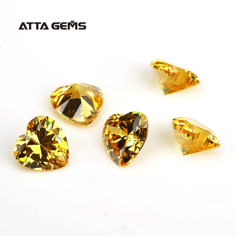 3x3mm~8x8mm Golden Yellow Heart Shape Loose Cubic Zirconia Synthetic Diamond Stones