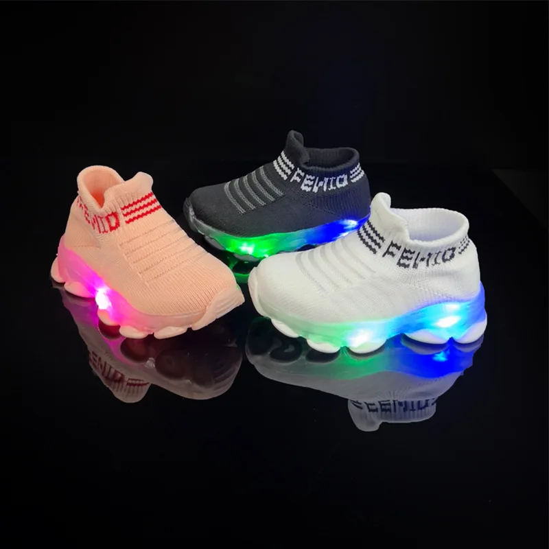Kids Sneakers Children Casual Letter Mesh Led Socks Sneakers Shoes Pour Enfants Baby Girls Boys Shoes