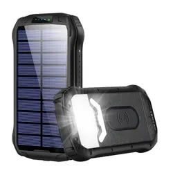 2023 New IP65 Waterproof Power Bank 20000mAh Wireless Dual USB Solar Power Bank