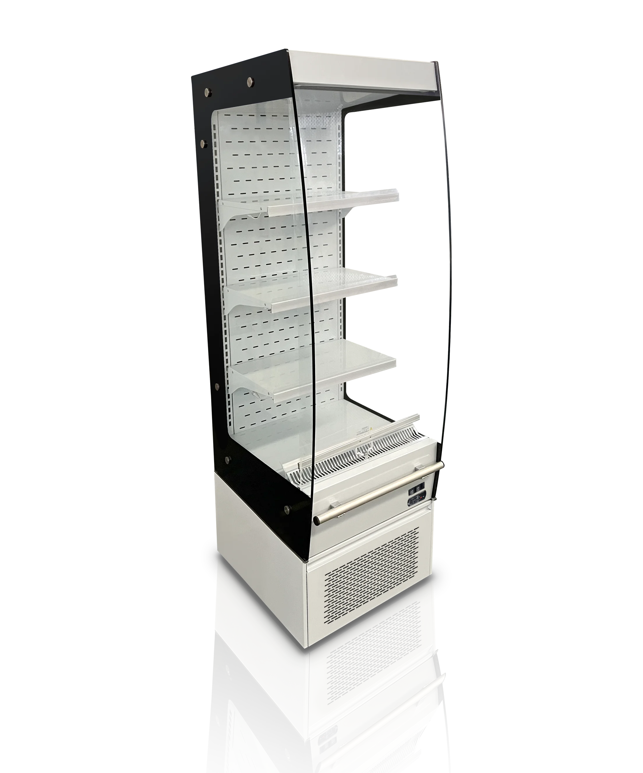 Холодильник для супермаркетов, разомкнутая половина высоты, витрина с двойным закаленным стеклянным вентилятором, охлаждающий открытый охладитель с ночной занавеской