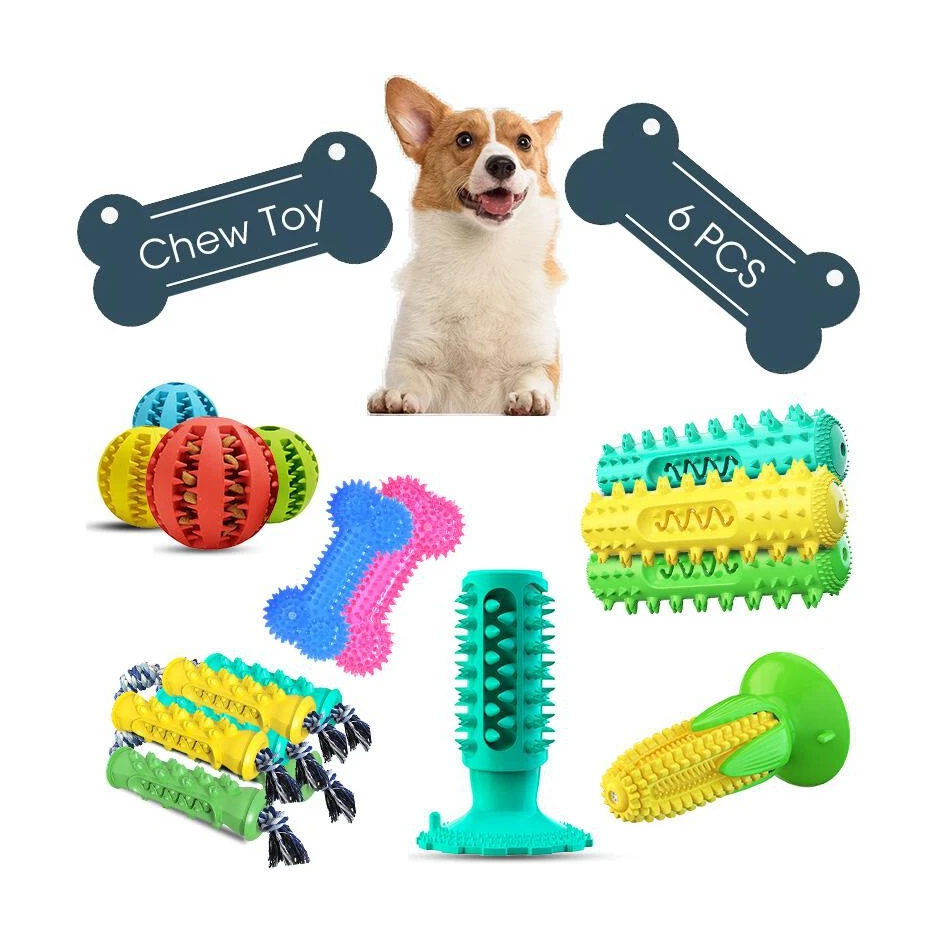 Natural Rubber Durable Dog Chew Rubber Ball Indestructible Doggy Brushing Stick Leaky Food Toothbrush Dog Chew Toy