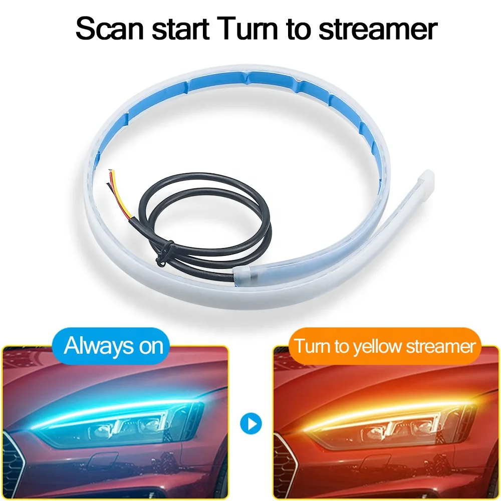 30cm 45cm 60cm Vehicle Drl Flexible guide Tube Strip Led Car Daytime Running Lights Soft Turn Signal flow Angel Eyes Car Styling