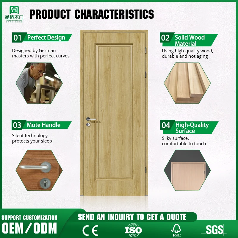 Modern Single Wooden Interior Bedroom Doors Solid Wood Simple Design for Hotels-for German T-Doors