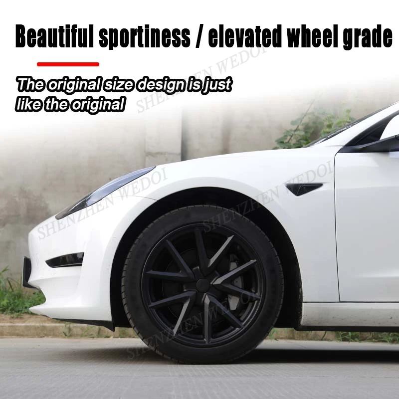 Matte Black 18 Inch New for Tesla Model 3 Wheel Cover Hubcaps Hub Caps Wheel Rim Protector Kit Exterior Accessories