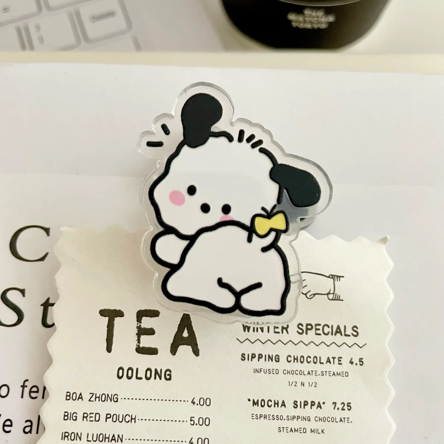 Acrylic Crafts Custom Bill Menu Clips For Shop Cartoon Cute Pochacco Dog Design Note Paper Clips Promotional Stationery For Kids