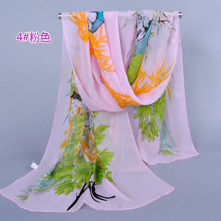 Hot Sale Multicolor Women Fashion Scarves Spring Summer Custom Printed Chiffon Silk Scarf