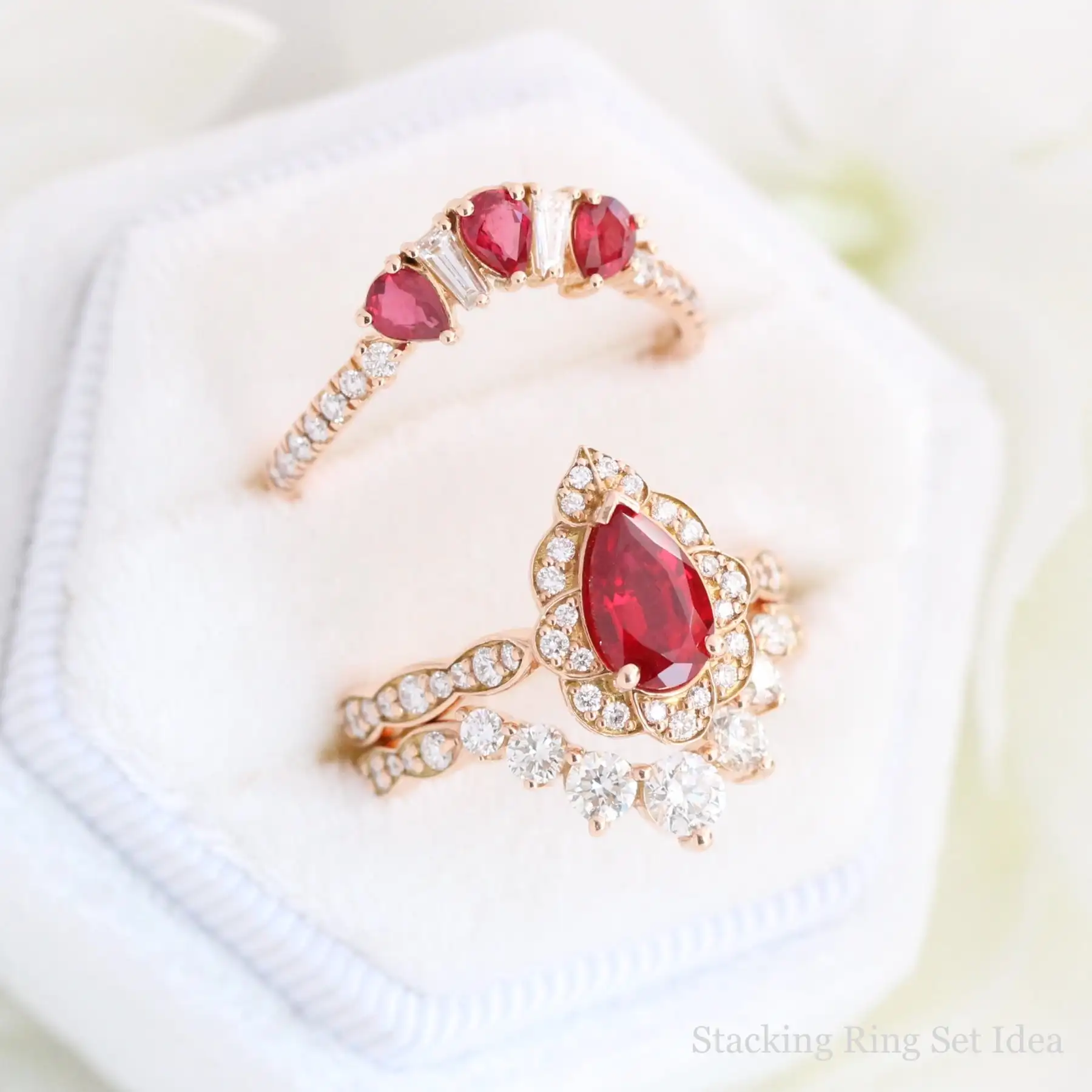 Customized 10k 14k 18k Solid Gold 5*8mm 1ct Pear Ruby Ring Vintage Floral Moissanite Gemstone Engagement Band For Women