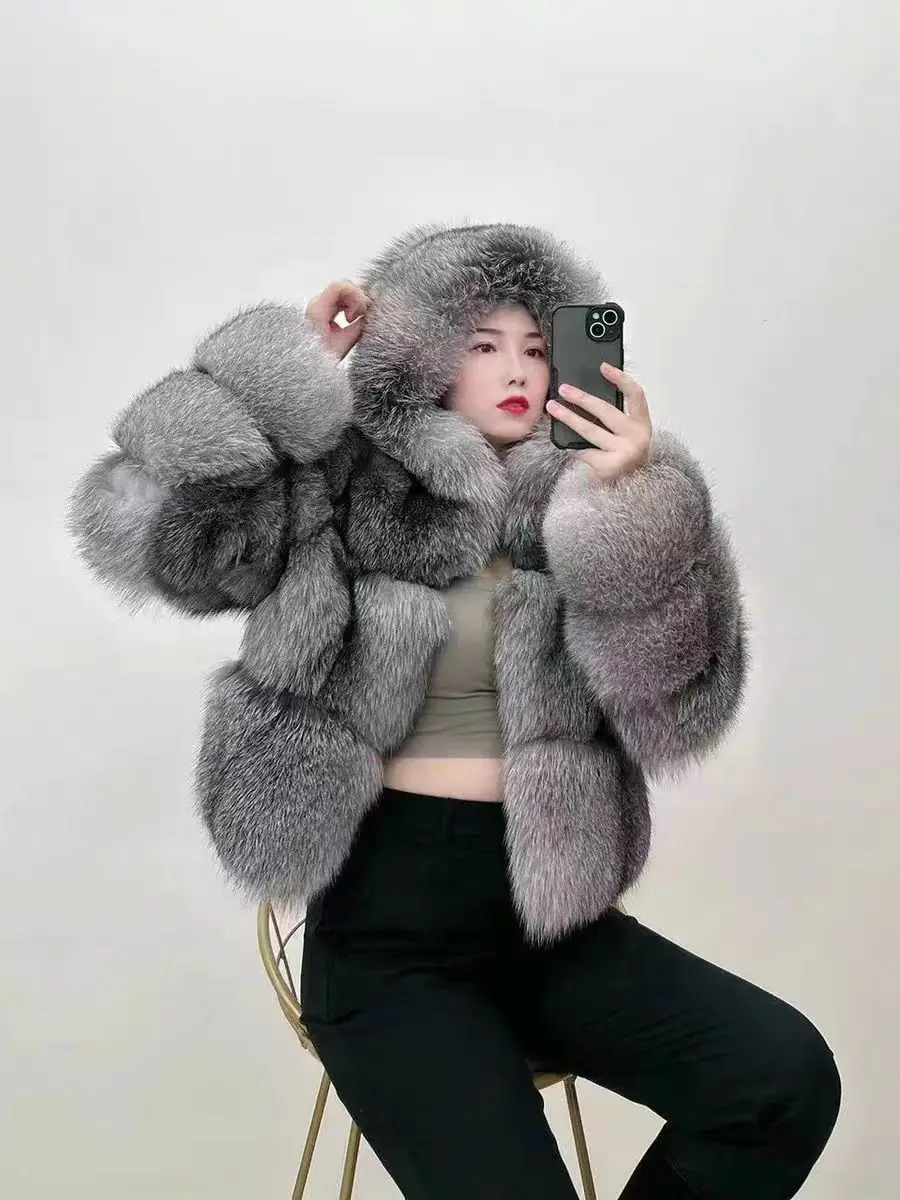 Luxury Winter Rare Fox Fur Coat Women Real Natural Fox Fur Collar Down Doat Women