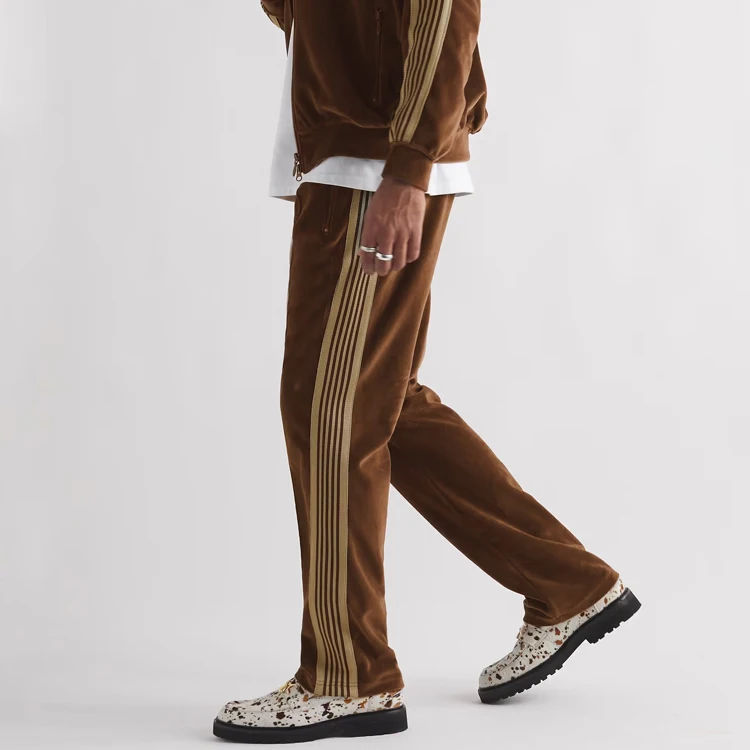Custom Logo Casual Fashion Side Striped Wide Leg Jogger Streetwear Velour Track Pant