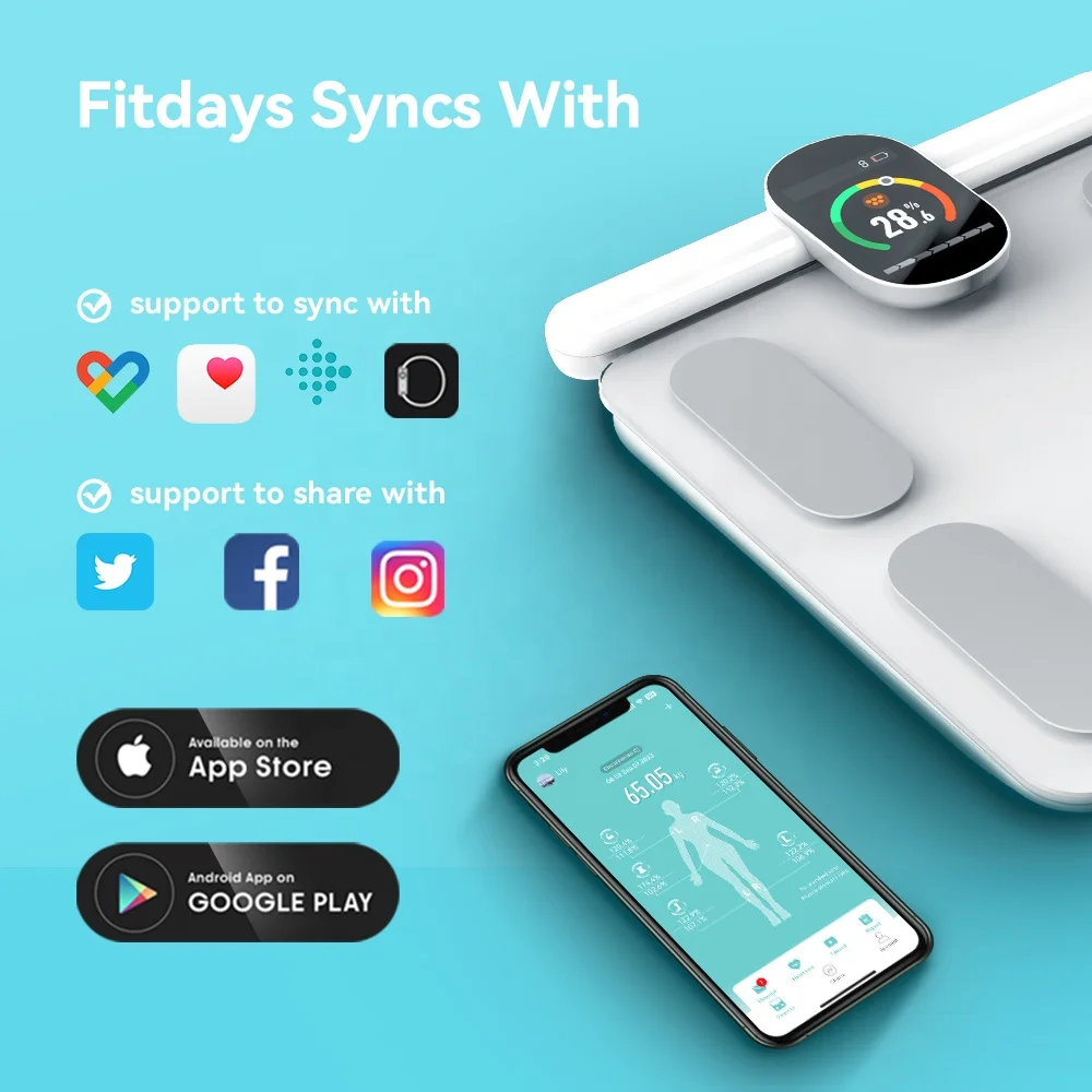 Fitdays приложение баланс Интеллектуальный 8-электродный полный цифровой Bmi масса жира для фитнеса умные весы здоровья ванной комнаты веса тела