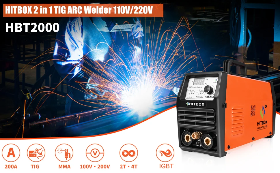 HITBOX HBT2000 экологически чистый igbt 2 в 1 TIG ARC 110/220 В DC dipulse 2T 4T tig сварочный ротационный