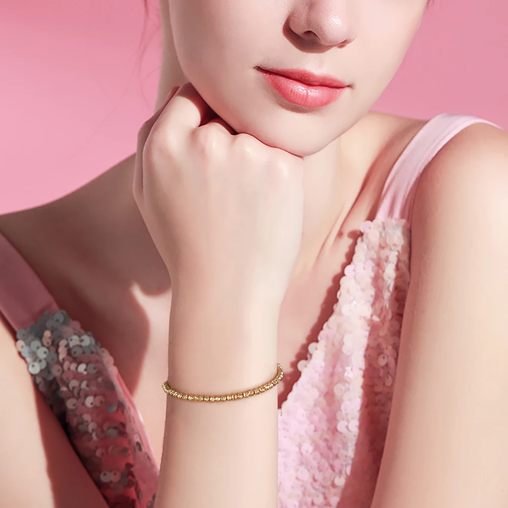 RINNTIN SB125 Handmade 925 Sterling Silver Diamond-Cut Adjustable Bolo 3mm Bead Bracelet for Women Beaded Ball Chain Bracelet