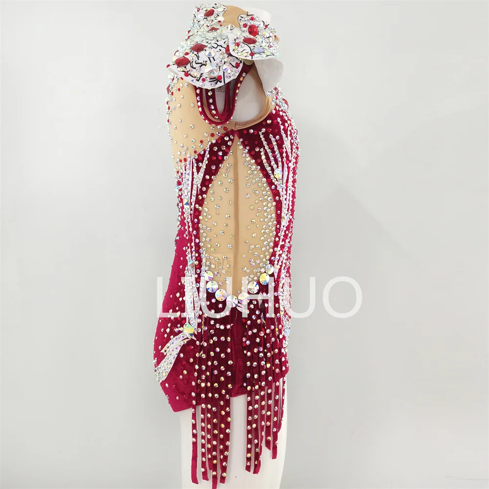 LIUHUO Girls Rhythmic Gymnastics Leotards Girls Women Red Spandex Dancewear Competition Unitards