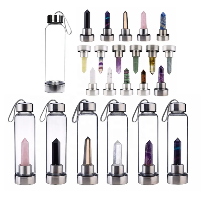 500 мл Хрустальная стеклянная бутылка для воды с бамбуковой крышкой и нижним цветным камнем