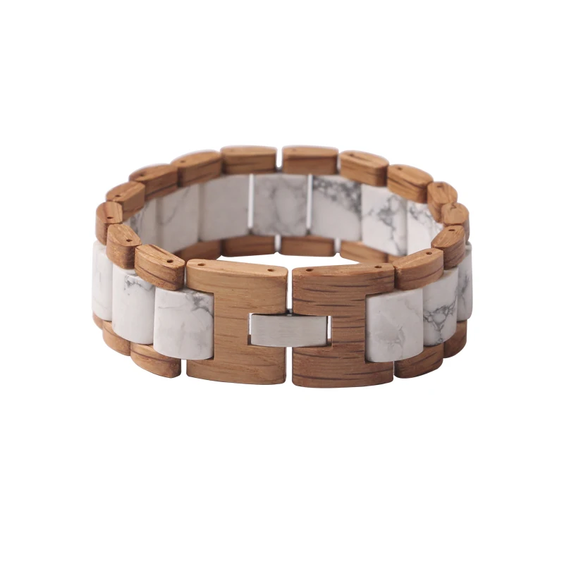 SOPEWOD Fashion Custom Handmade Natural Wood Marble Stone Bracelet for Men