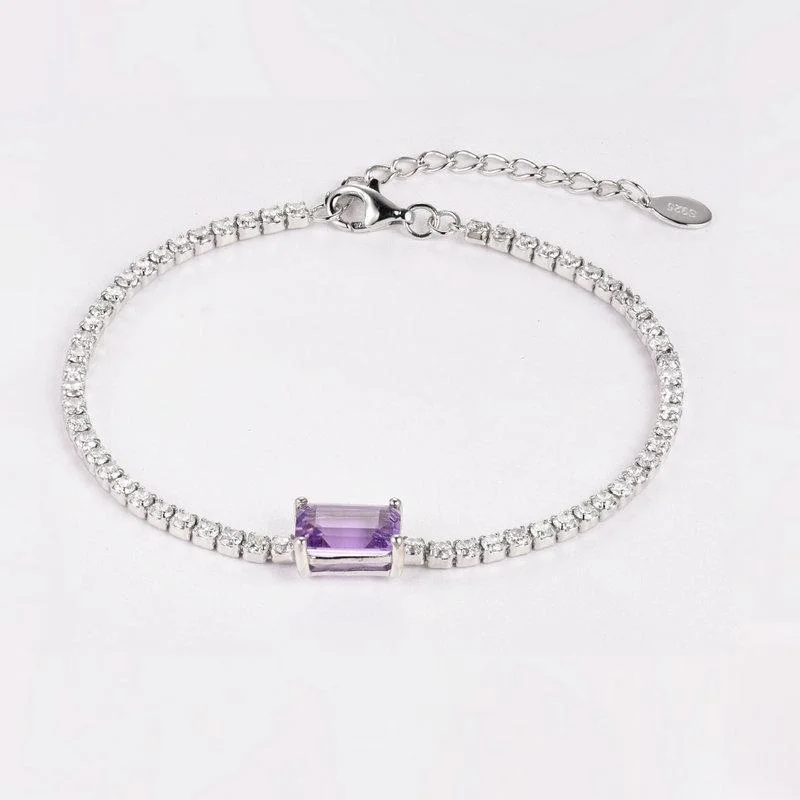 Carline Hotsale Fine Natural Amethyst 5A white zircon Tennis Chain Luxury Bracelet 925 Sterling Silver Fashion Jewelry for Women