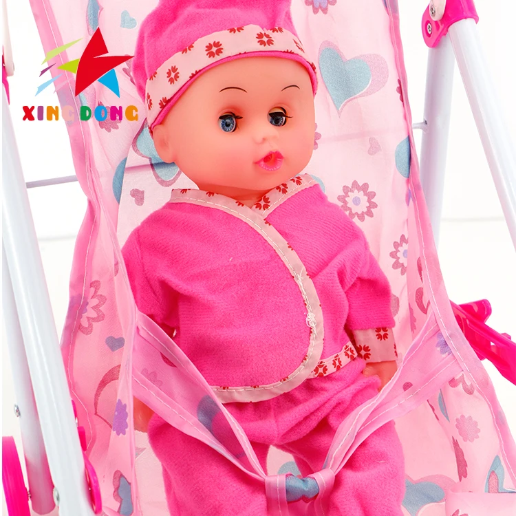 2024 hot selling  children pretend play kids boy doll and metal iron baby stroller doll trolley toy with music
