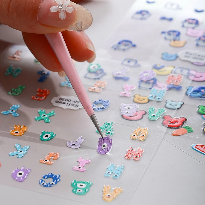 Cute Cartoon Nail Art Stickers Rainbow White Cloud Bear 5D Self-Adhesive Nail Decals Rabbit Panda Craft Design Nail Accessories