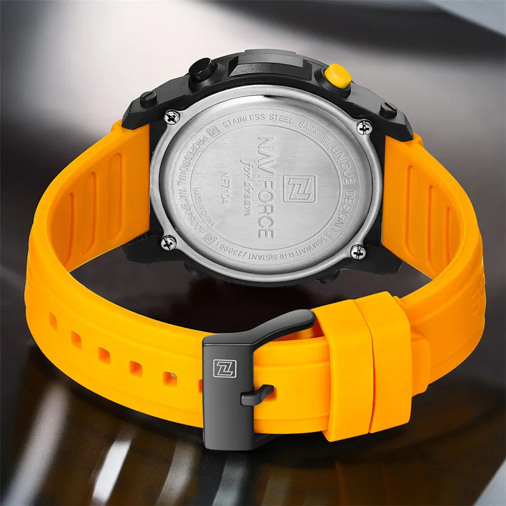 NAVIFORCE 7104 Digital Watch Men Sport Chronograph Male Wristwatch Stopwatch Waterproof Original Man Stopwatch Week Date Alarm