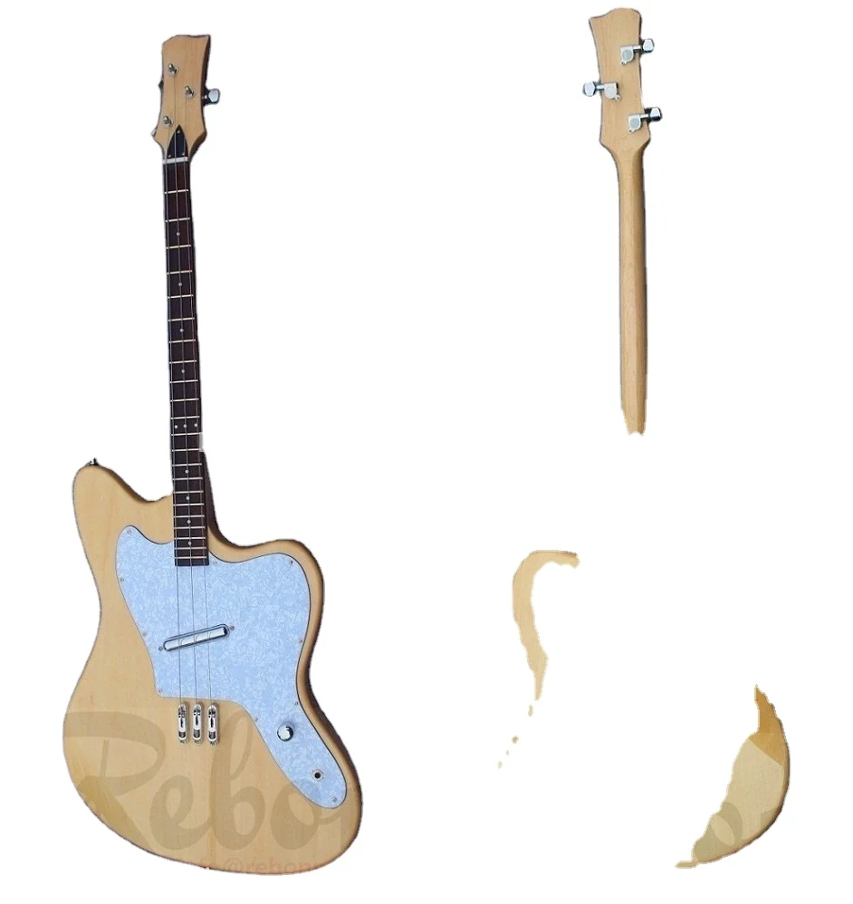 Weifang Rebon 3 string electric guitar with lipstick pickup in wood colour