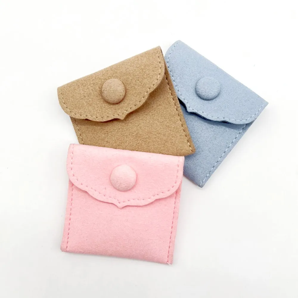 Custom Logo Jewellery Bag Packaging 8*8cm Earring Leather Ring Snap Button Closure Flap Envelope Jewelry Pouch