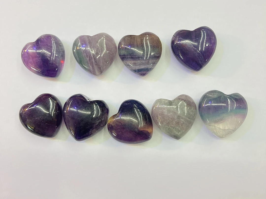 Purple Fluorite Quartz Heart Shape Jewelry Natural Private Label Crystal Stones for Wedding