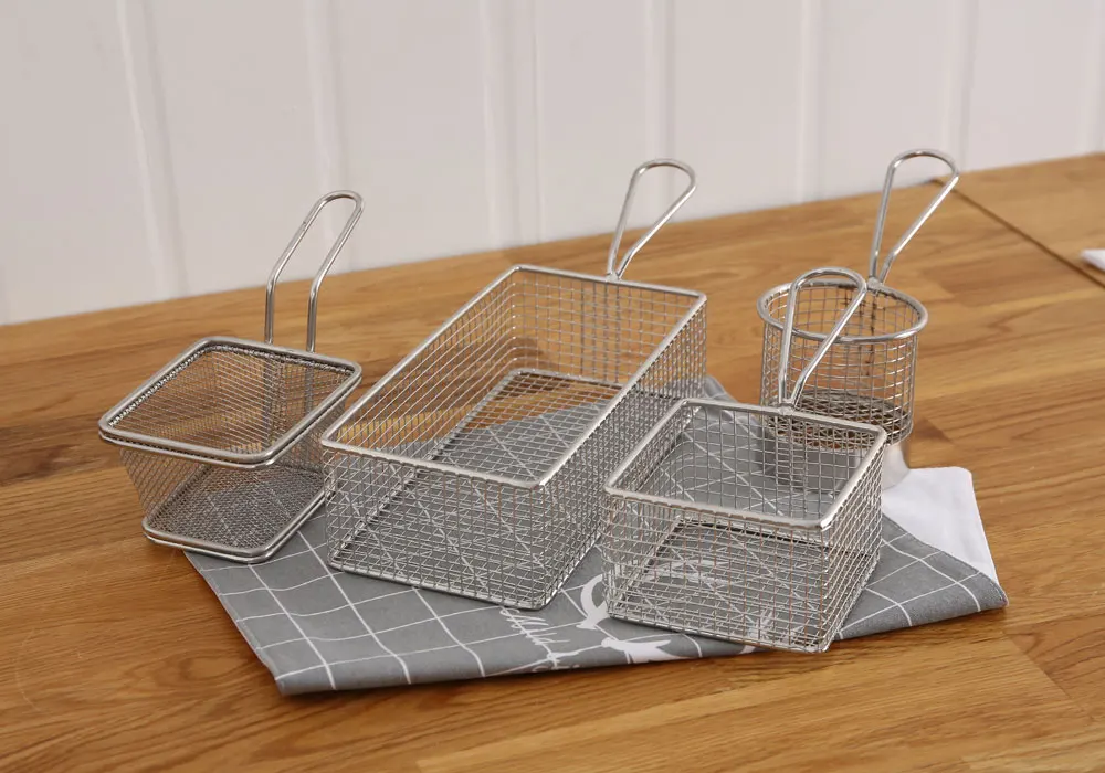 Commercial Rectangle Stainless Steel Wire Mesh Cooking Fry Basket