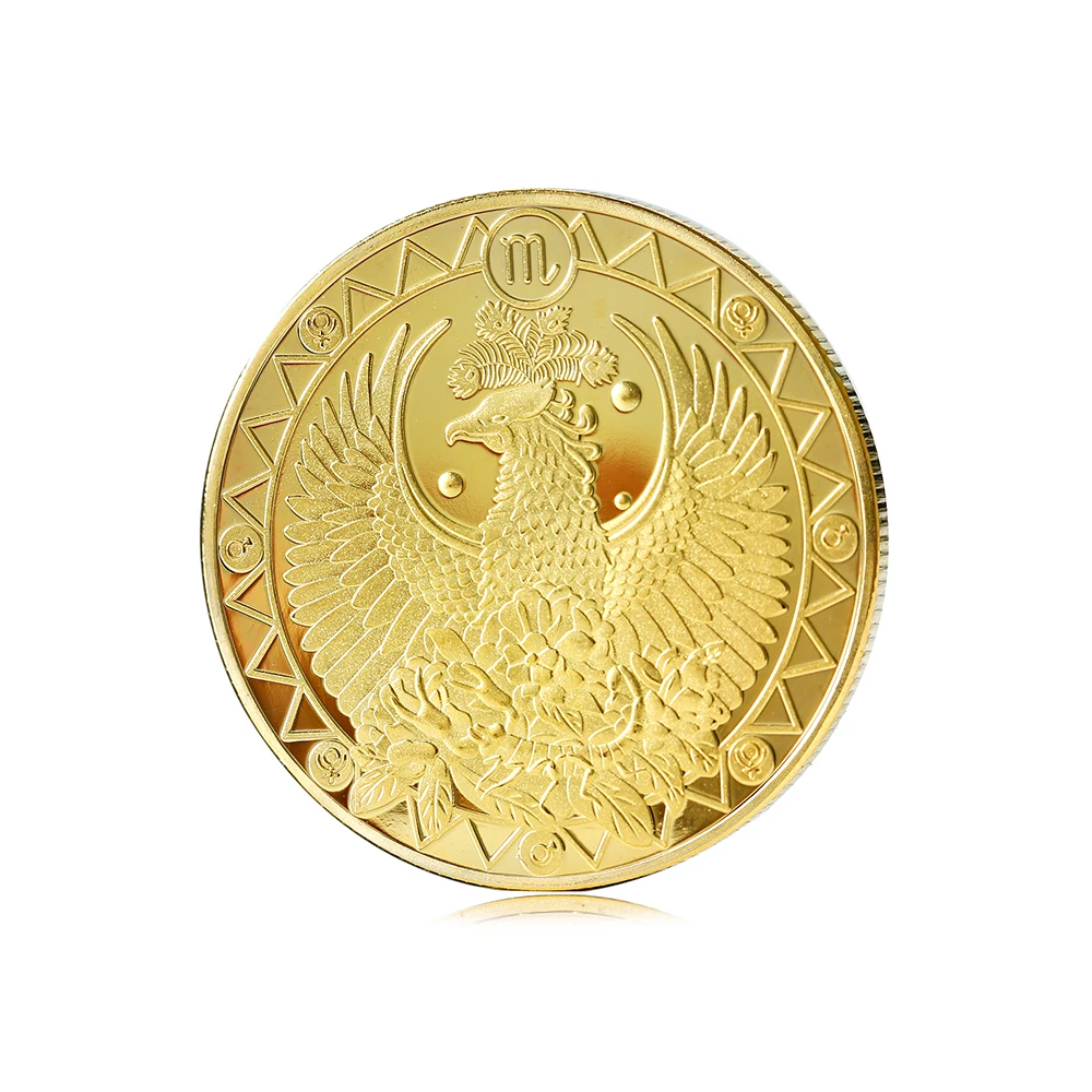 European fashionable gold lucky shiny sun rise 12 constellation coin
