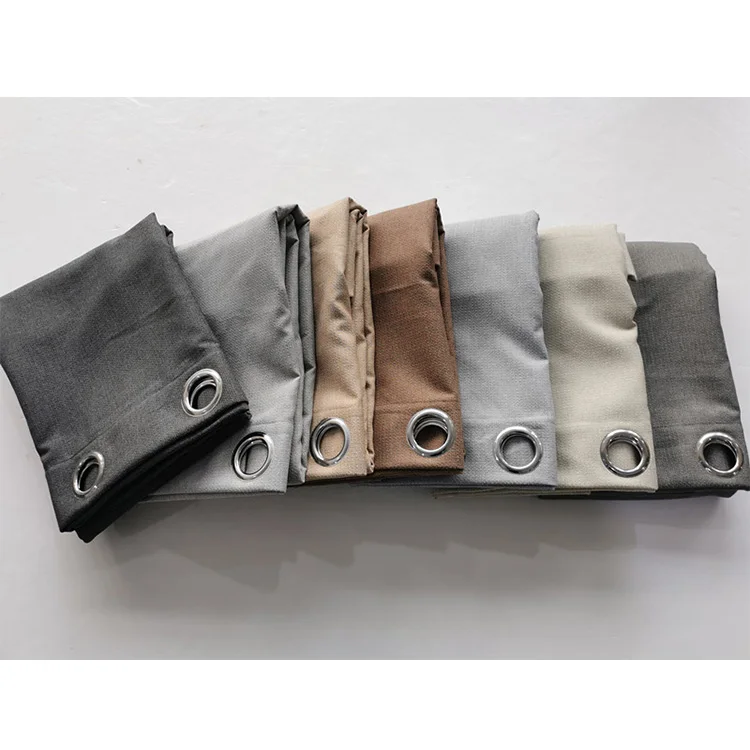 Blackout Curtains New Stock polyester faux Linen Curtains Thermal Insulated Grommet drapes Linen Look Darkening Curtains