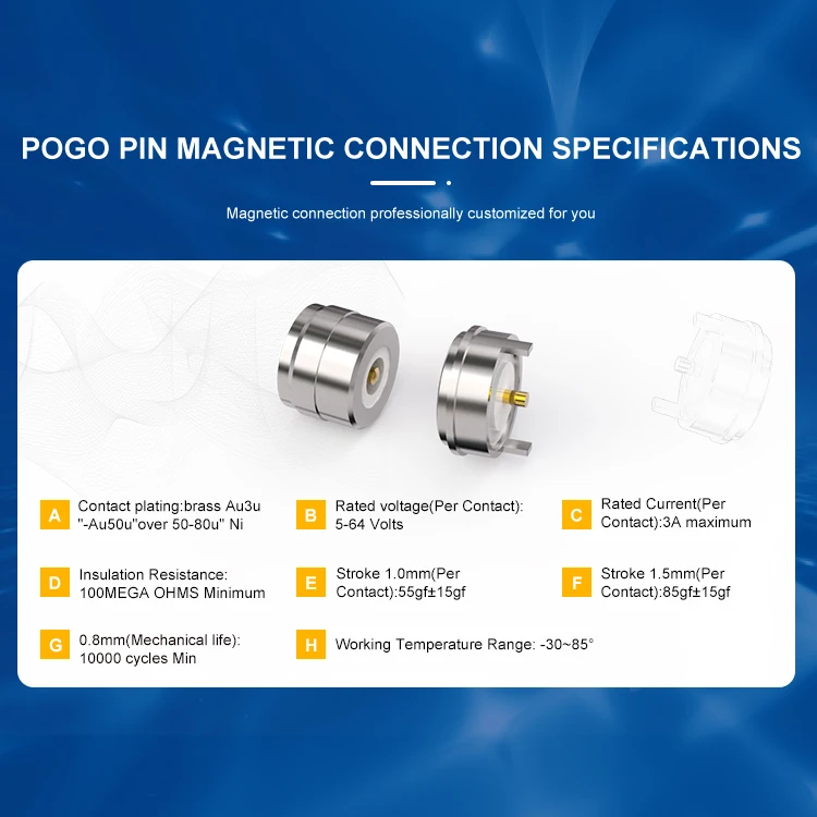 Factory Direct Waterproof Male Female Spring Loaded Connector 2 Pin Magnetic Connector Rounded