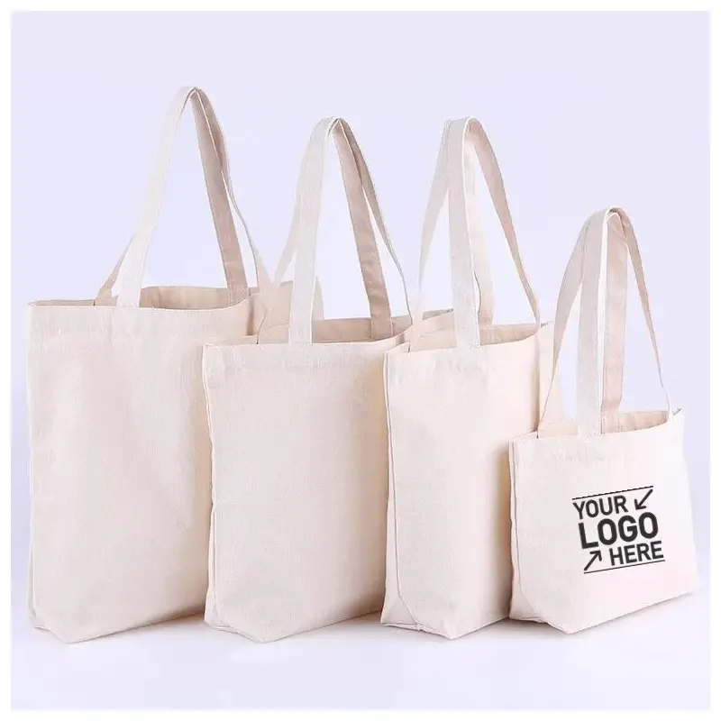 Wholesale Custom Print Logo Cheap Reusable Shopping Bags Plain White Blank Cotton Canvas Tote Bag beach heavy duty bag