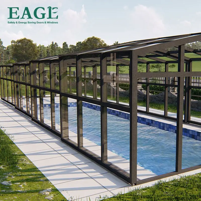 Aluminium swim pool house outdoor sunroom glass doors For Swimming Pool Sun room house with automatic opening