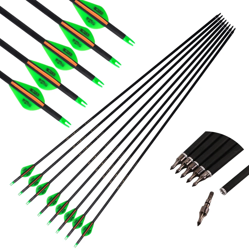 Archery Hunting 7.6mm pure weight reduction carbon arrows archery carbon fiber arrows for compound bows (1600154733813)