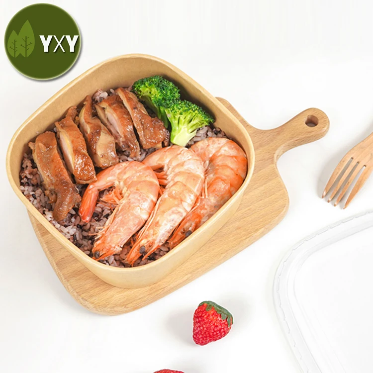 Compostable Bio Take Out Salad Bowls Container Paper Bowls Round Kraft Paper Food Container For Take Away soup bowl