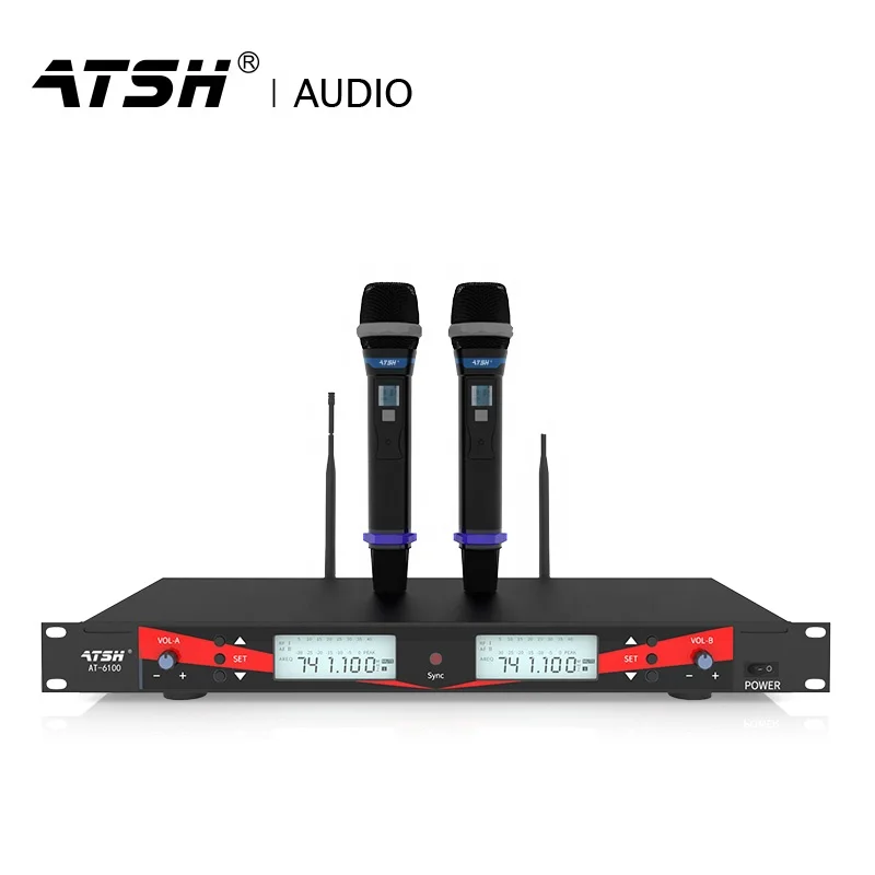 AT6100 Long Range Wireless Microphone System Handheld UHF Professional Wireless Microphones