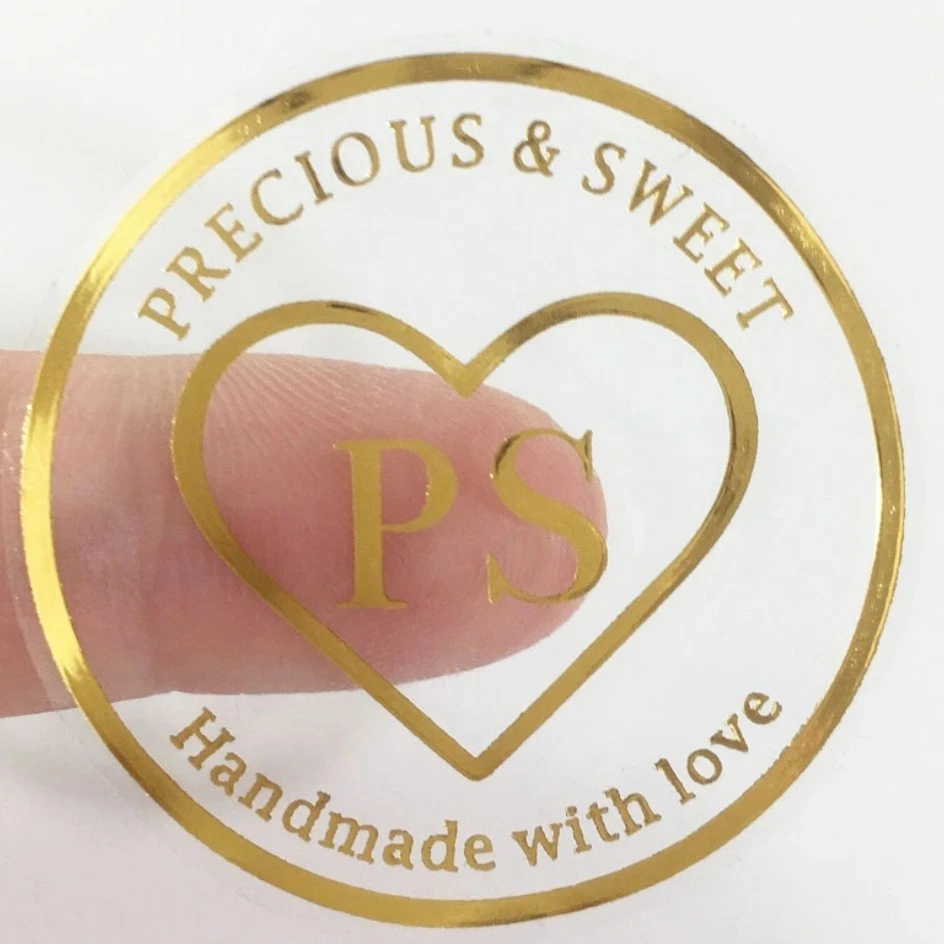 Custom Round Clear Self-Adhesive Paper Stickers Labels Transparent Gold Foil Logo Thank You Sticker