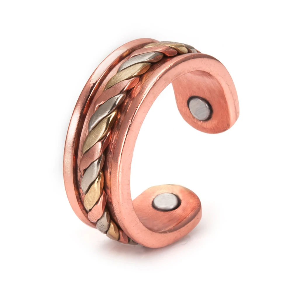 2024 wholesale Pure Copper Jewelry  inlay with twisted copper wire  magnetic copper ring