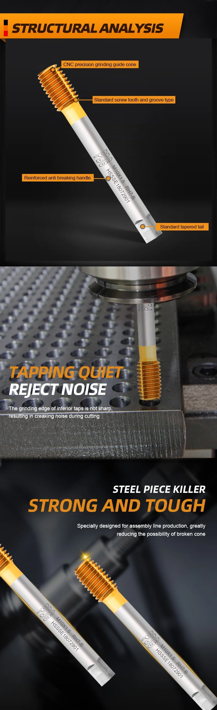 
Forming tap thread DIN371 M8 M10 M12 M23 M45 TIN cutting screw tap metric machine taps 