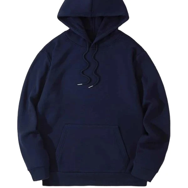 Wholesale Leisure Fashion Custom Logo Printed Plain Oversize Navy Blue Solid Color Polyester Pullover Fleece Hoodies