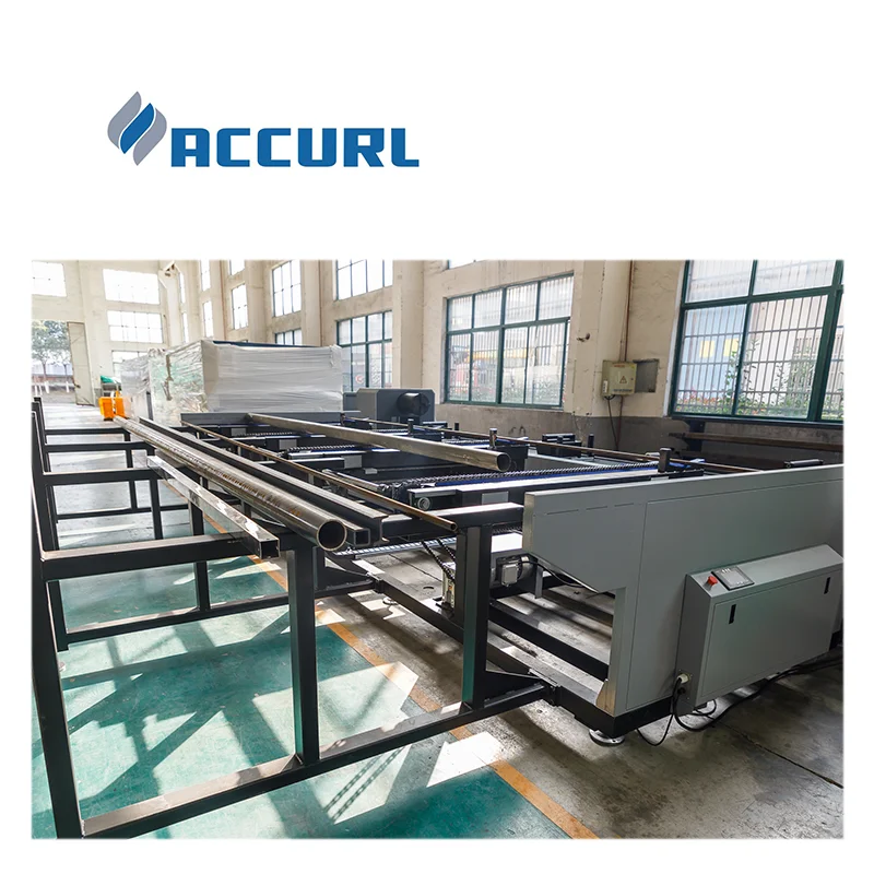 Accurl Automatic feeding metal brass iron stainless steel square round tube pipe fiber laser cutter for sale