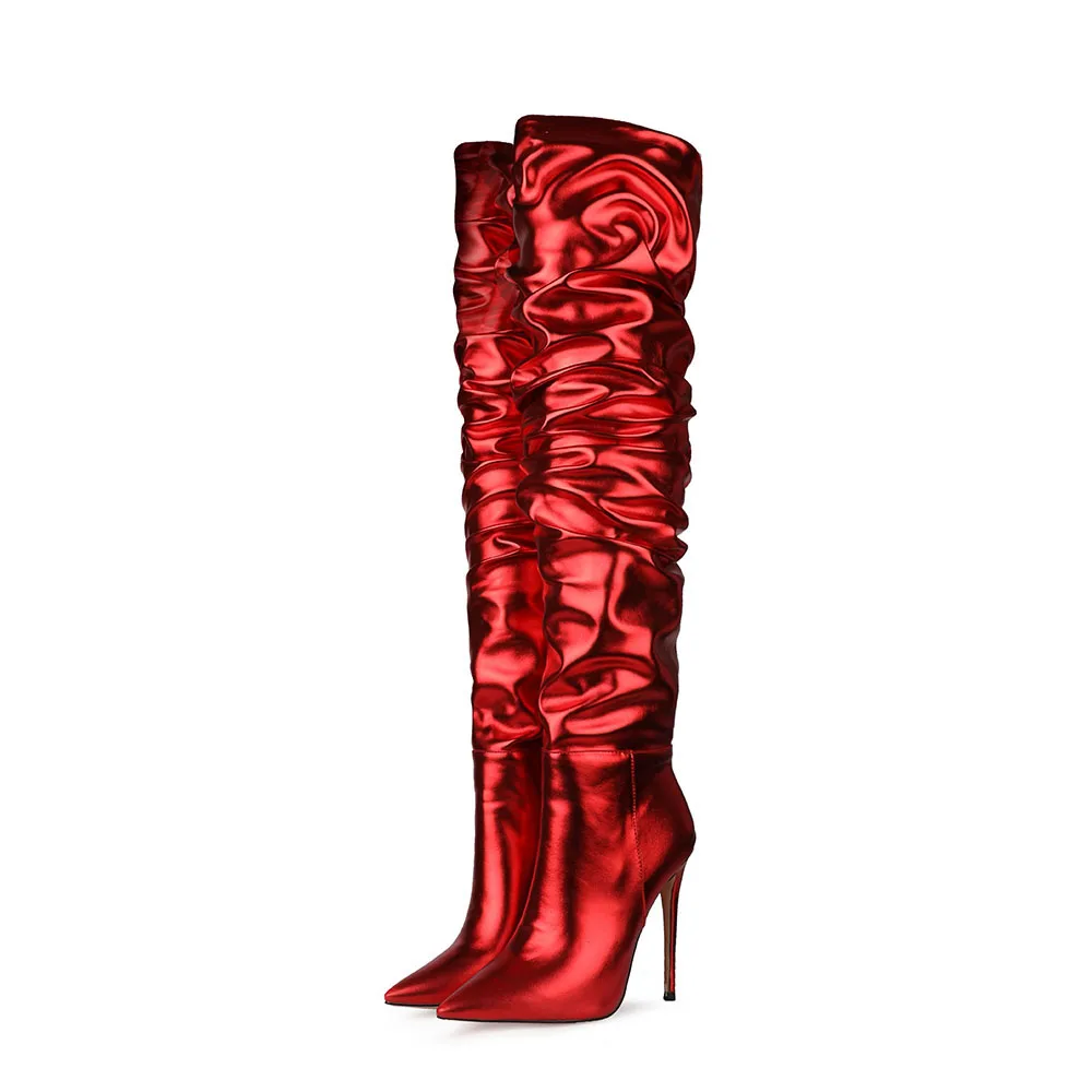Private Label Women Long Boots Stiletto Heels Ladies Red Color Pull-on Pole Dancing Thigh High Boots